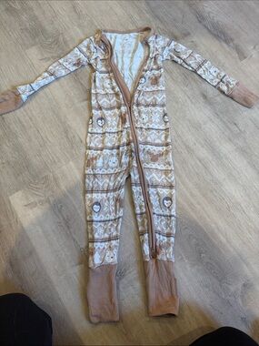 Little Sleepies Beige and Brown Print Footed Pajamas